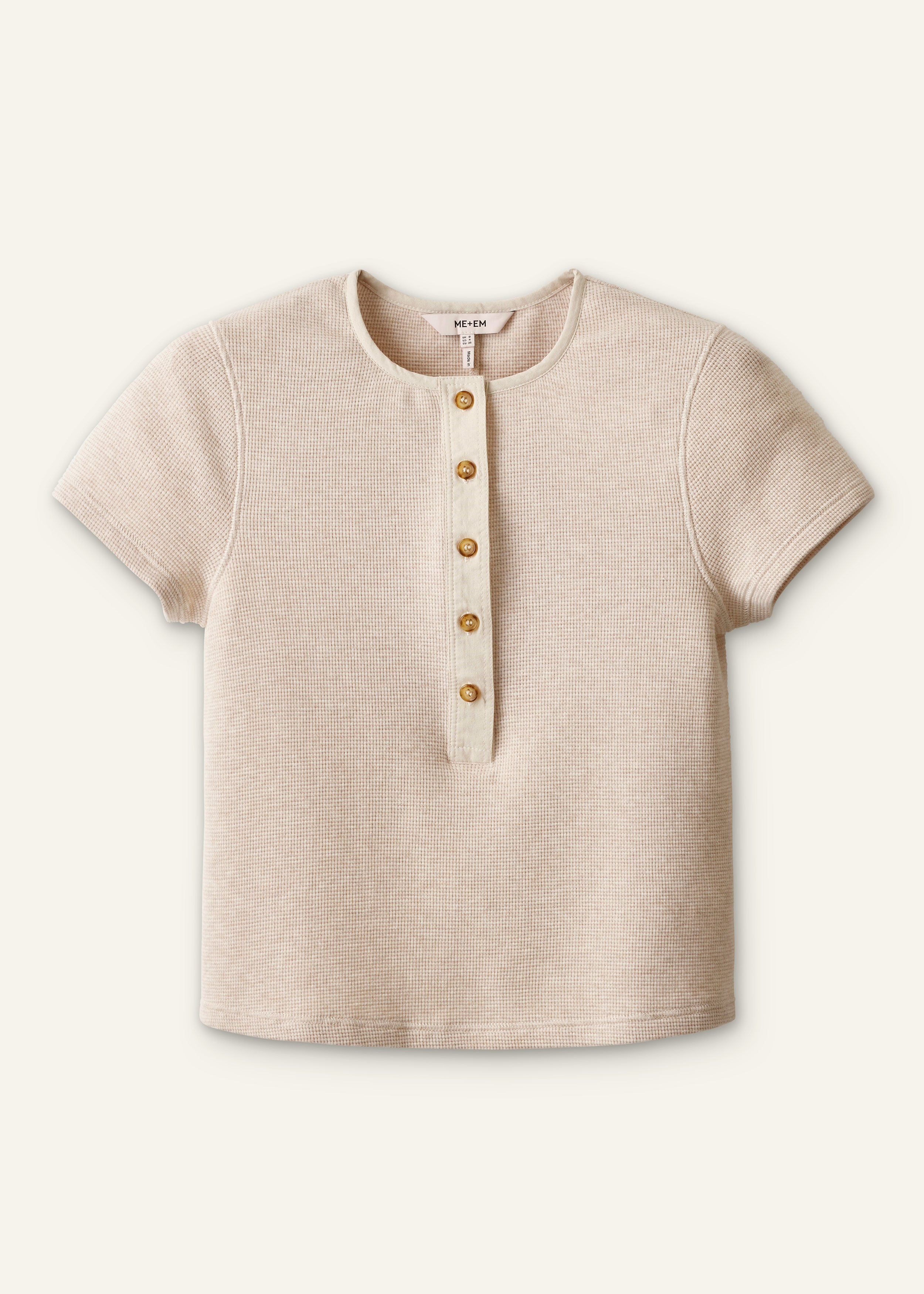 ME+EM Short Sleeve Henley Tee in Oatmeal