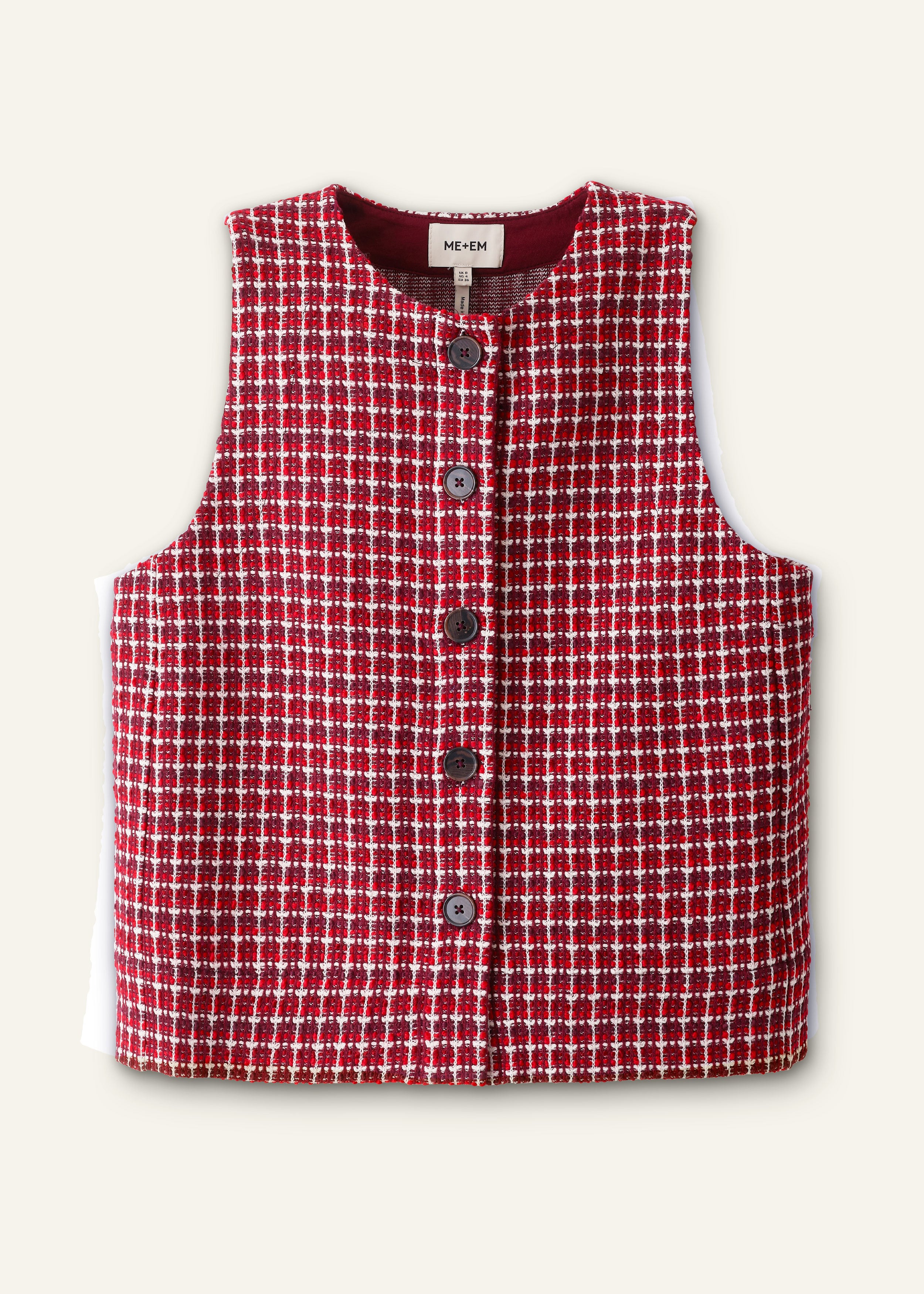 ME+EM Button Shell Top in Pomegranate Red Multi