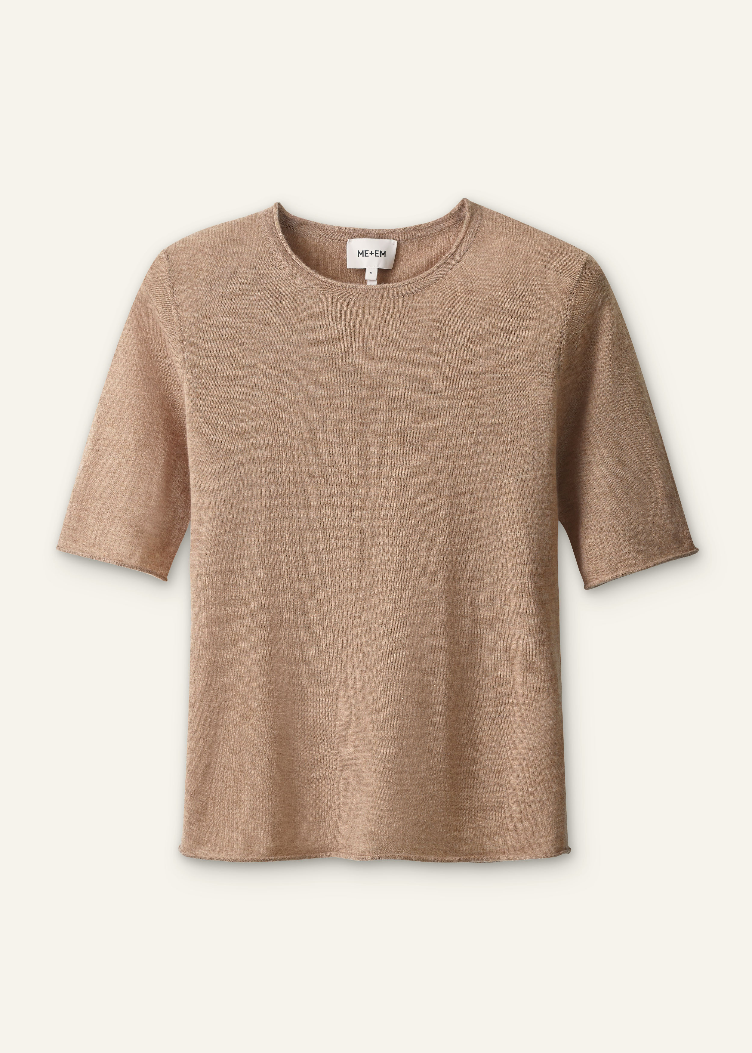 ME+EM Raw Edge Slim Knit Tee in Camel Mélange