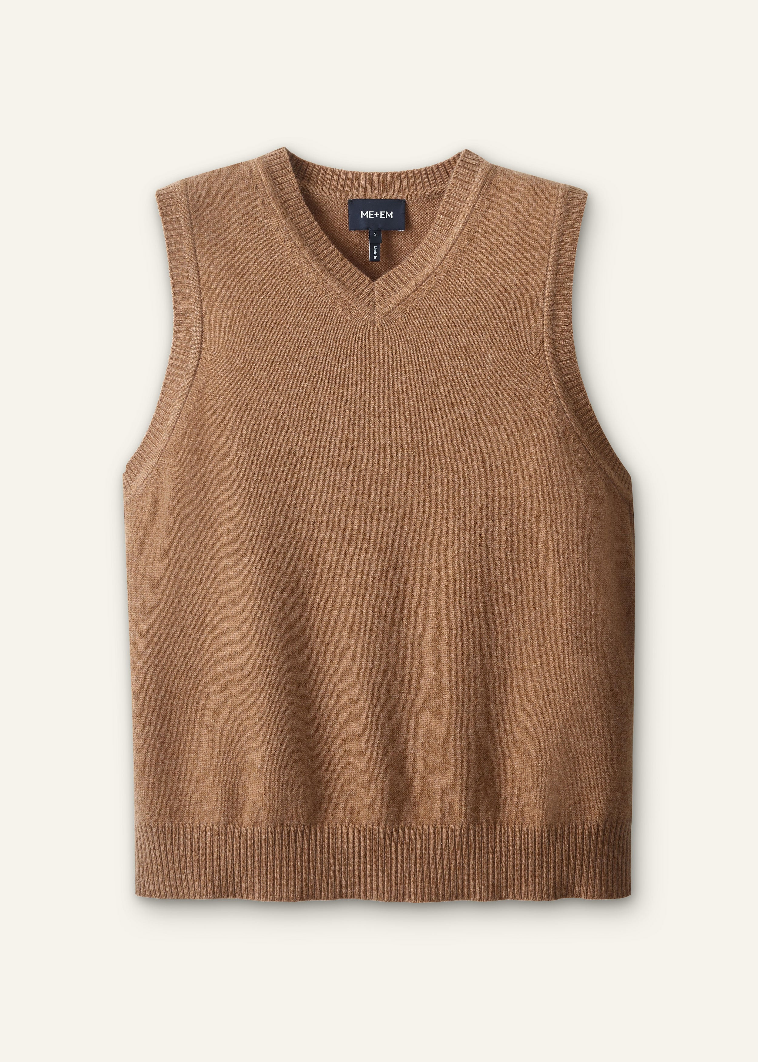 ME+EM V-Neck Relaxed Knit Vest in Camel Mélange