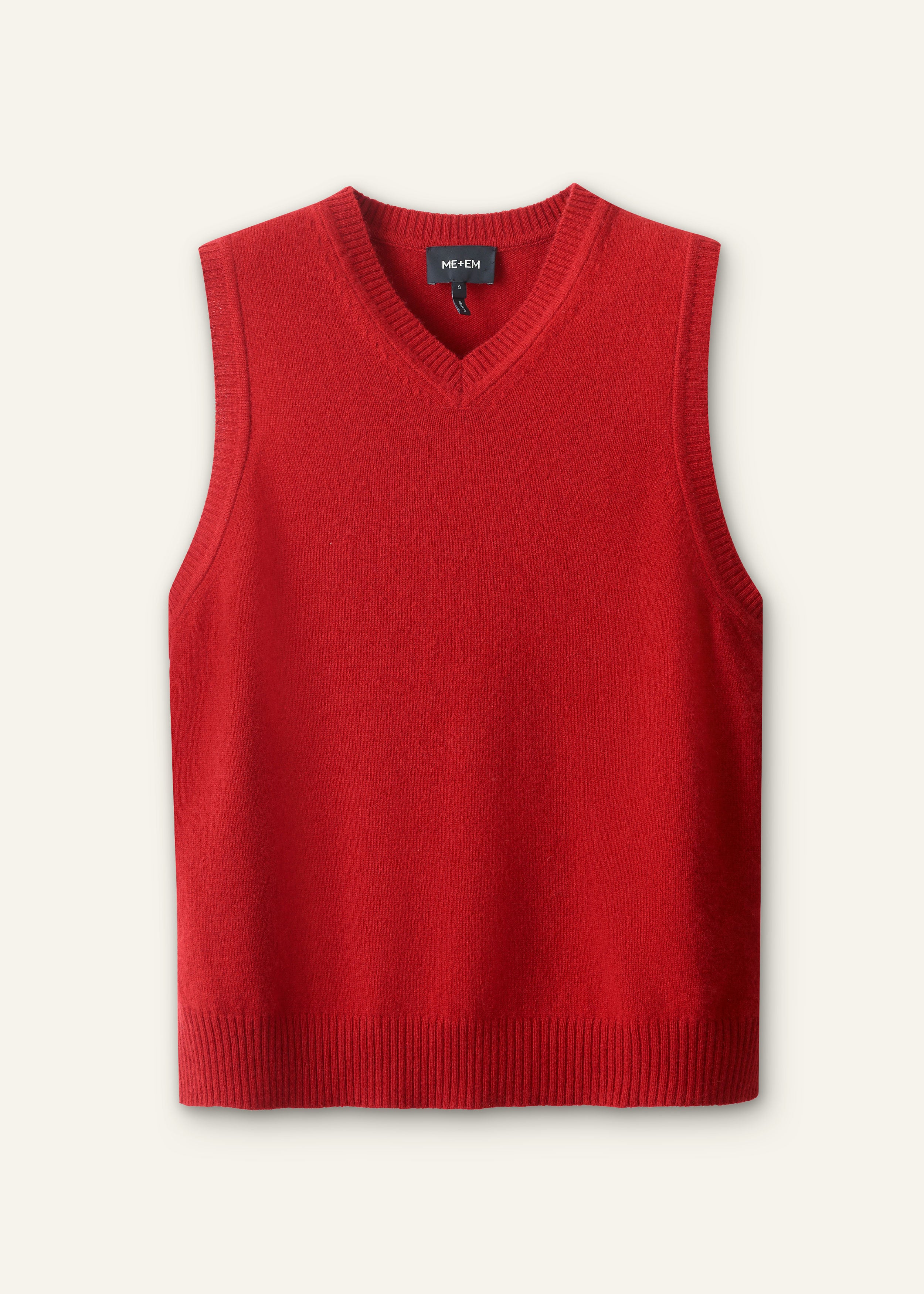 ME+EM V-Neck Relaxed Knit Vest in Deep Ruby Red Mélange