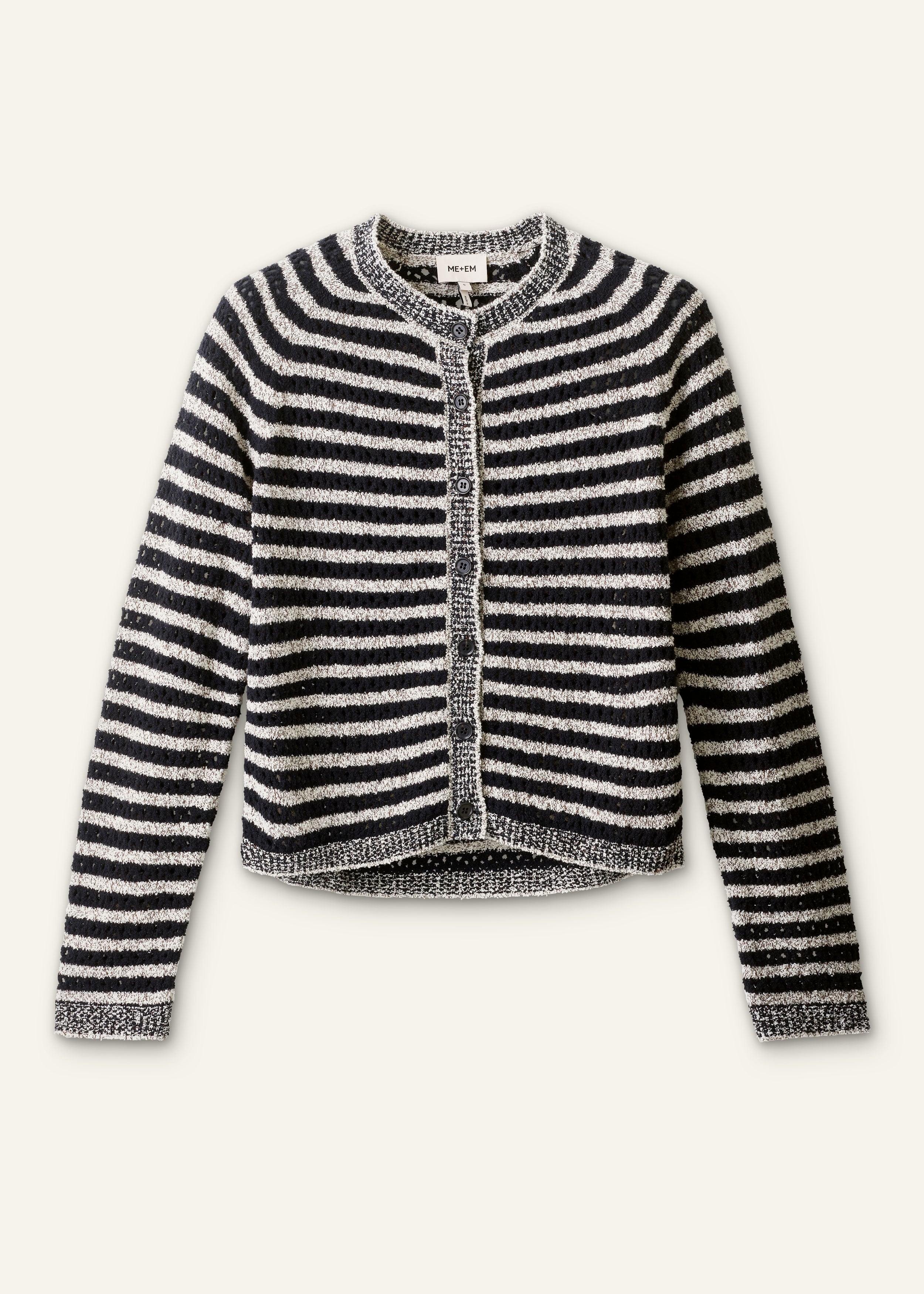 ME+EM Textured Stripe Cardigan in Black/Cream