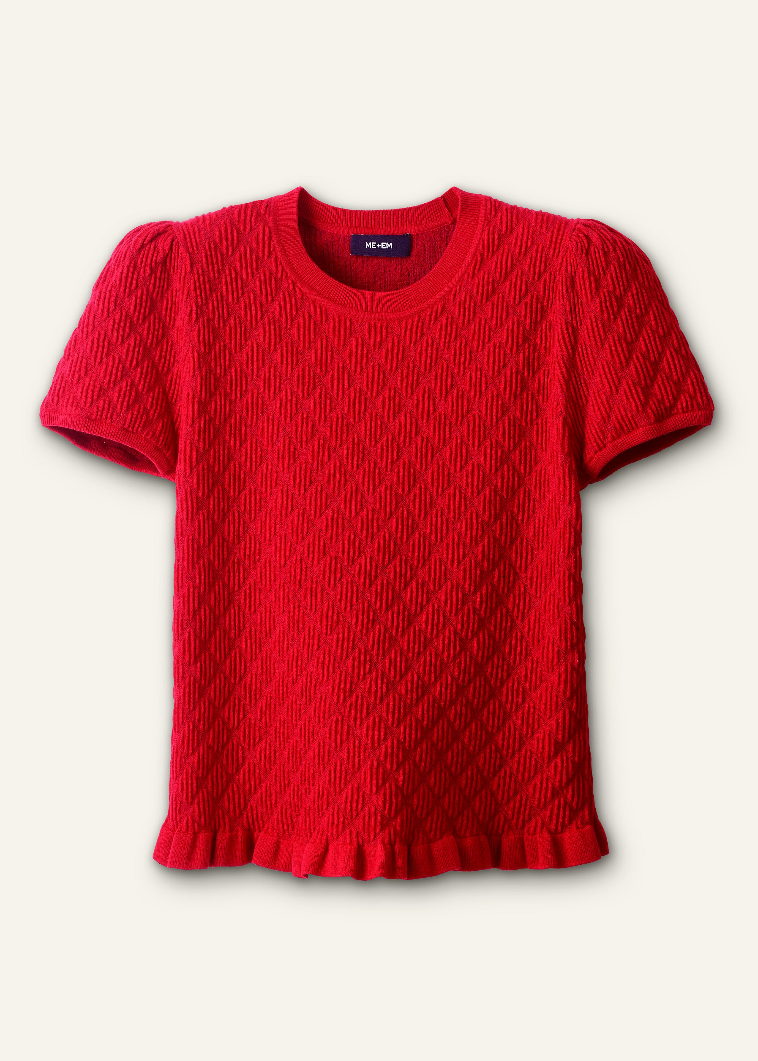 ME+EM Smock Slim Knit Tee in Ruby Red