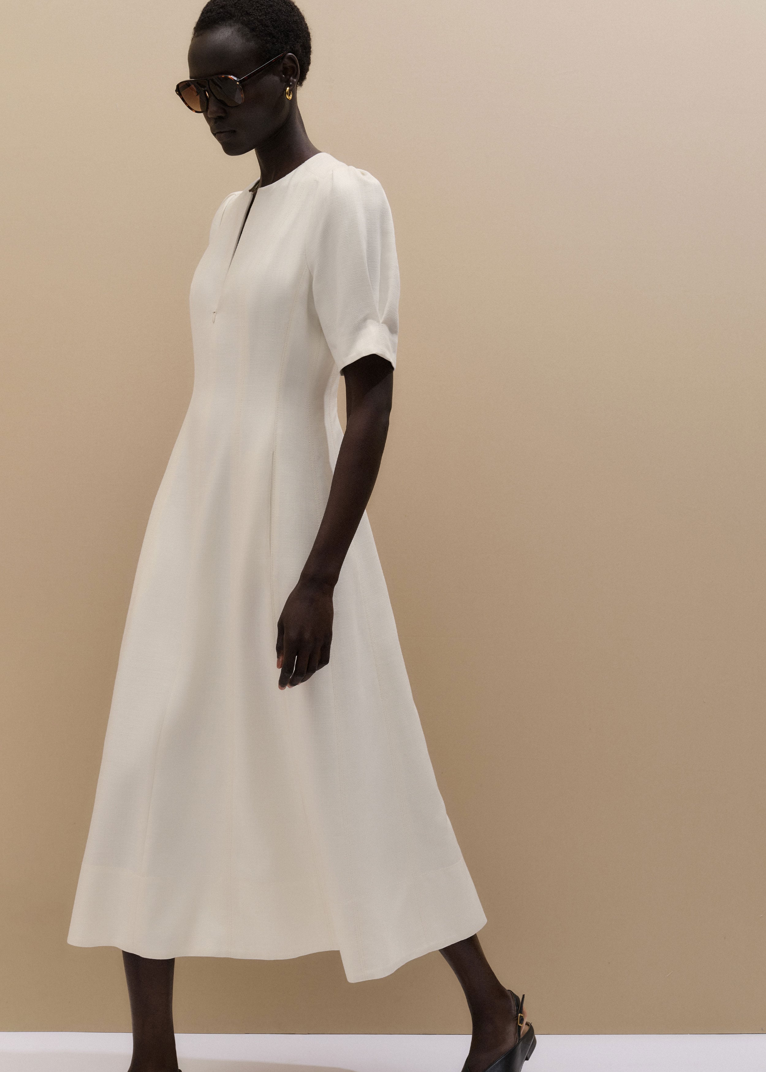 Women's Cream Panelled Fit + Flare Maxi Dress ME+EM — free download