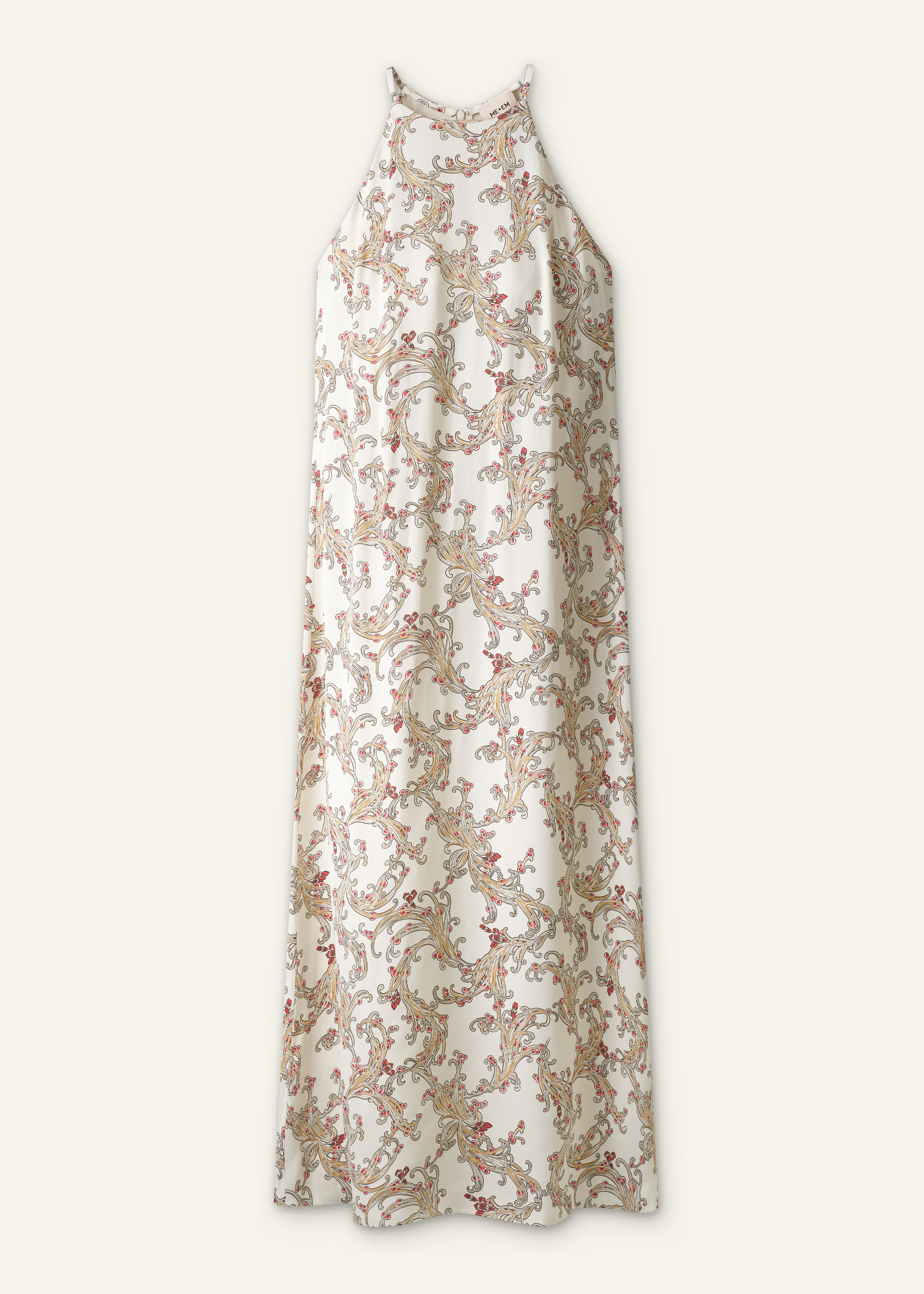 ME+EM Halter Slim Maxi Dress in Light Cream/Multi