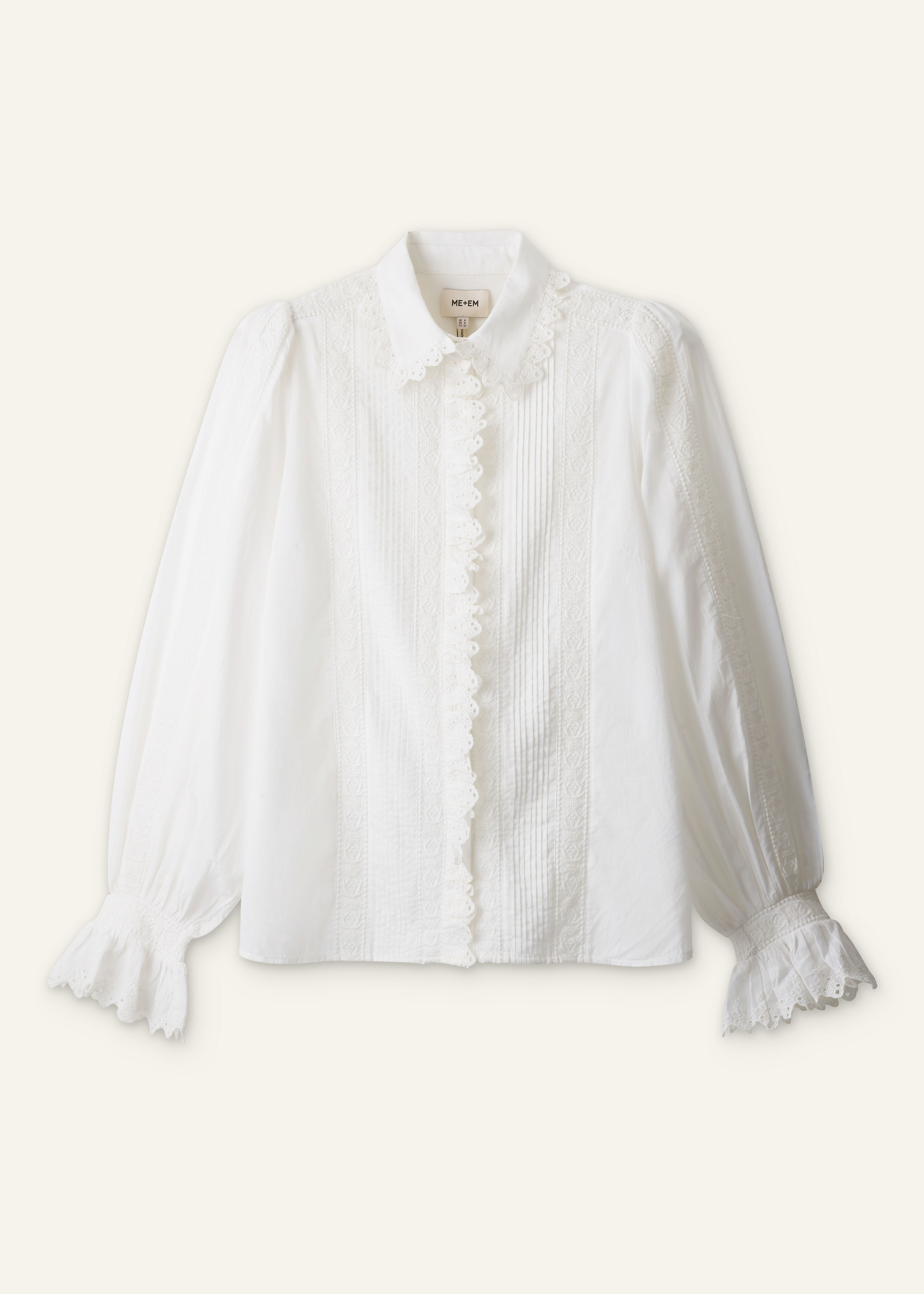 ME+EM Broderie Straight Blouse in Soft White