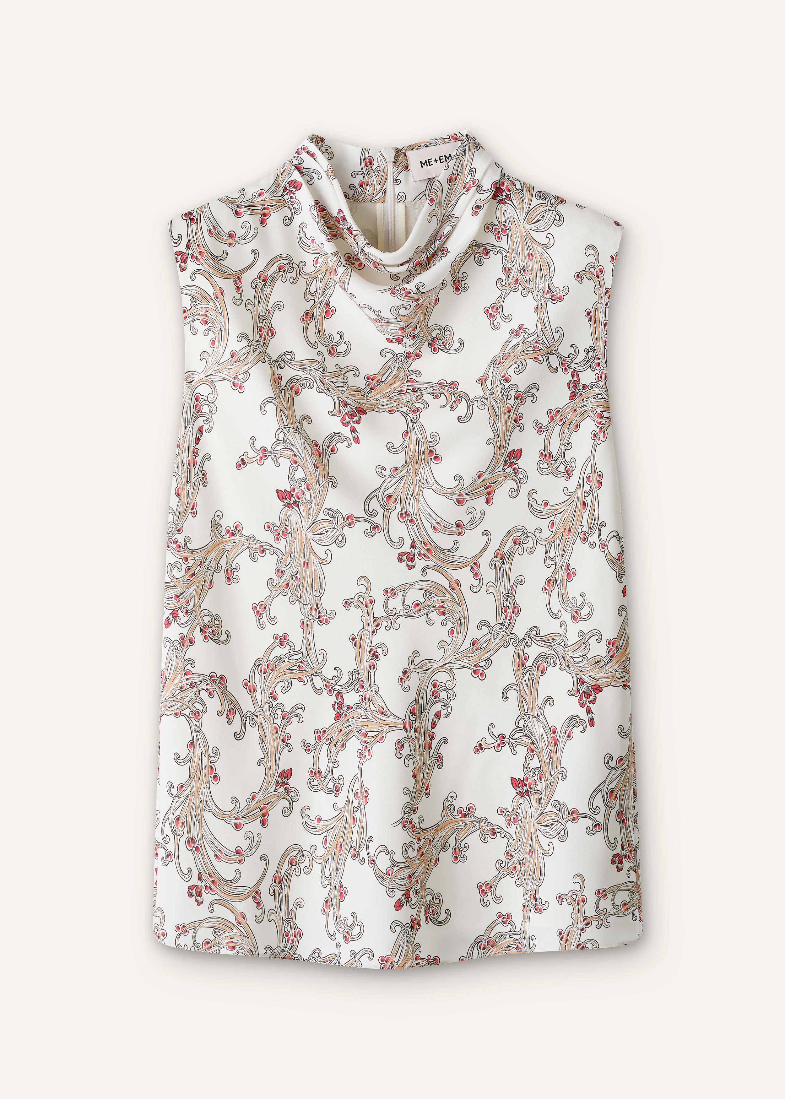 ME+EM Drape High Neck Top in Light Cream/Multi