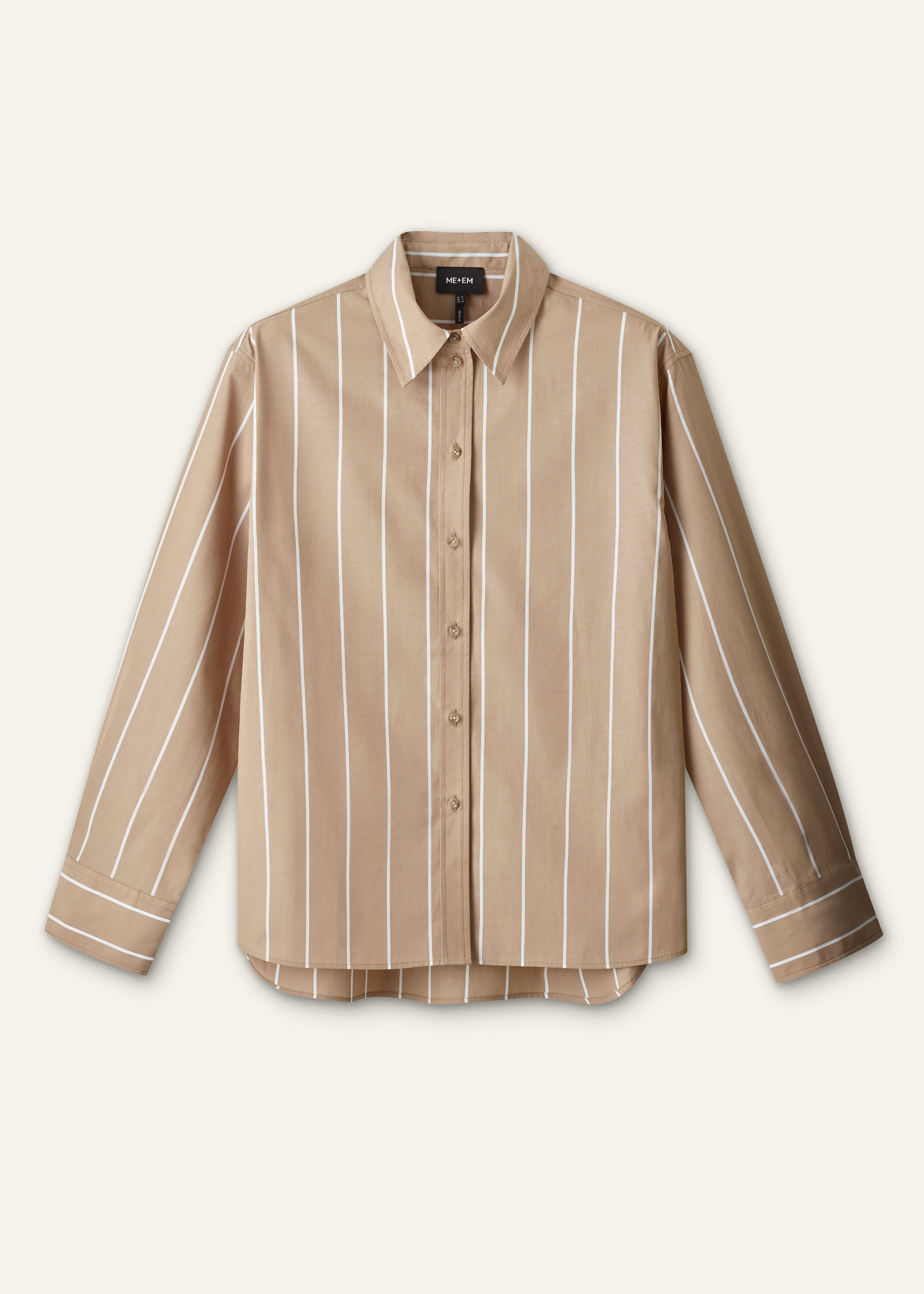 ME+EM Stripe Boyfriend Shirt in Tan/Off White