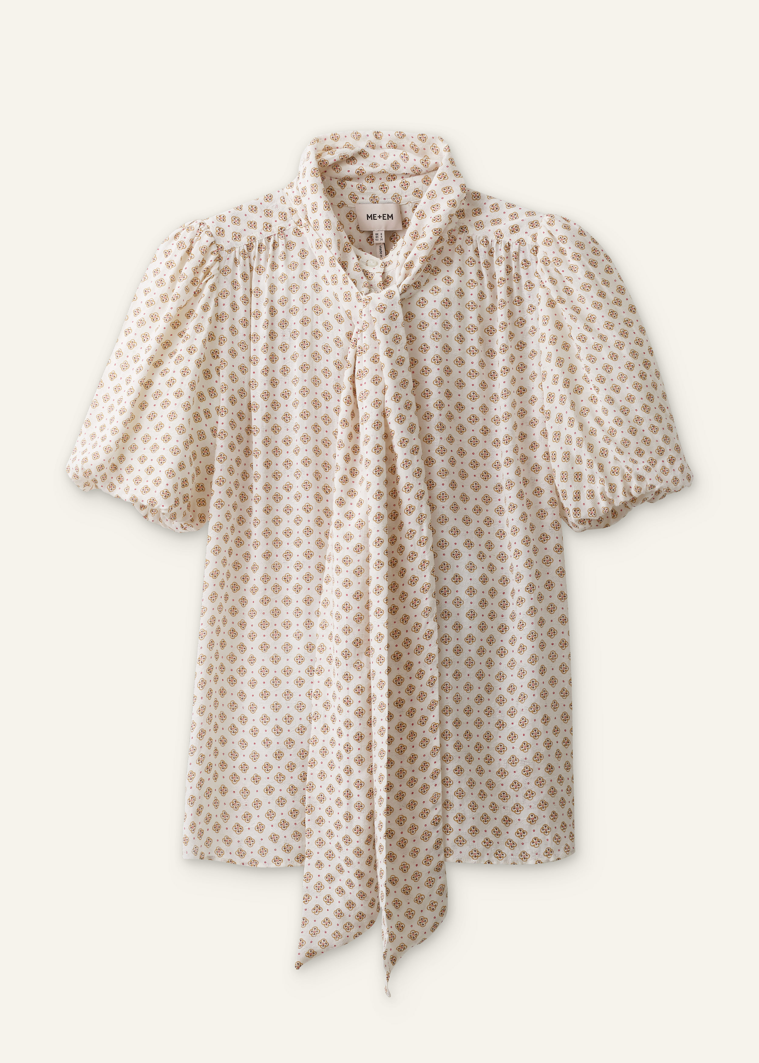 ME+EM Feminine Sleeve Blouse in Light Cream Multi