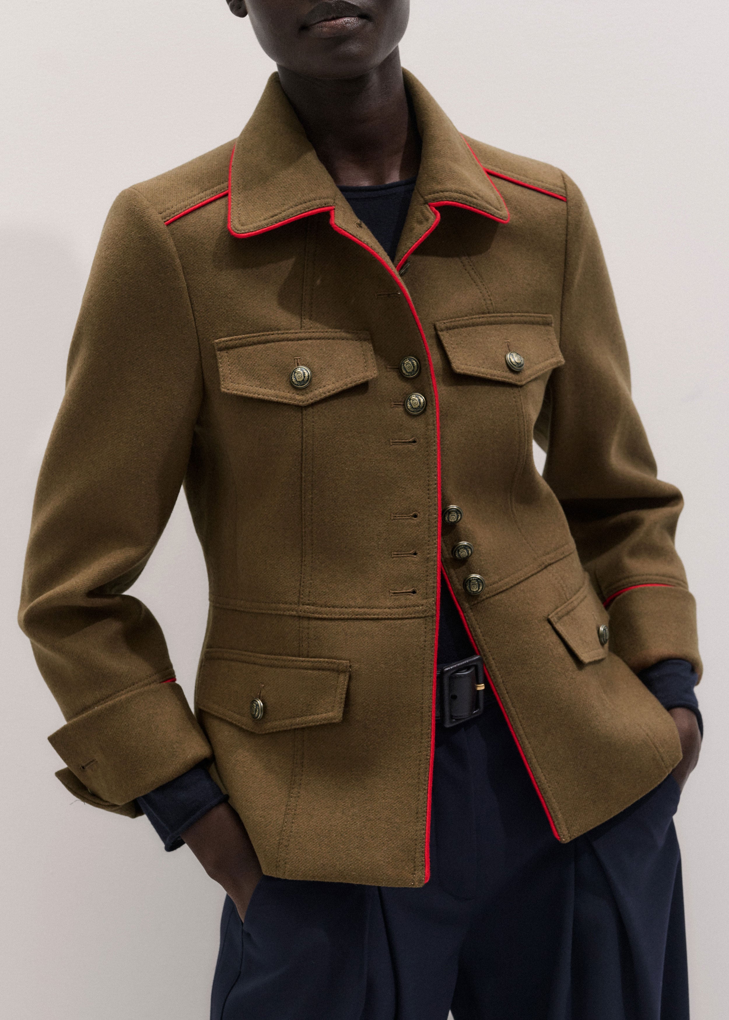 Women's Khaki Utility Pea Coat | ME+EM