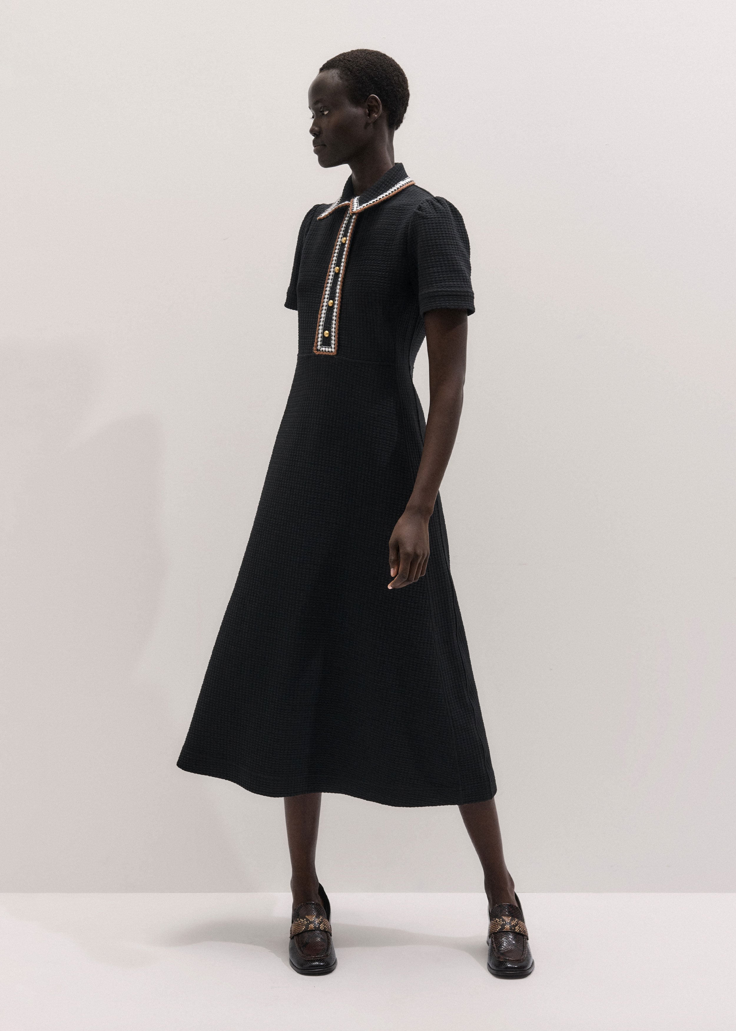 black midi dress fit and flare Alexia Admor Women's Yara U Neck Dress, Black, XS High Neck The Occasion by Old Navy