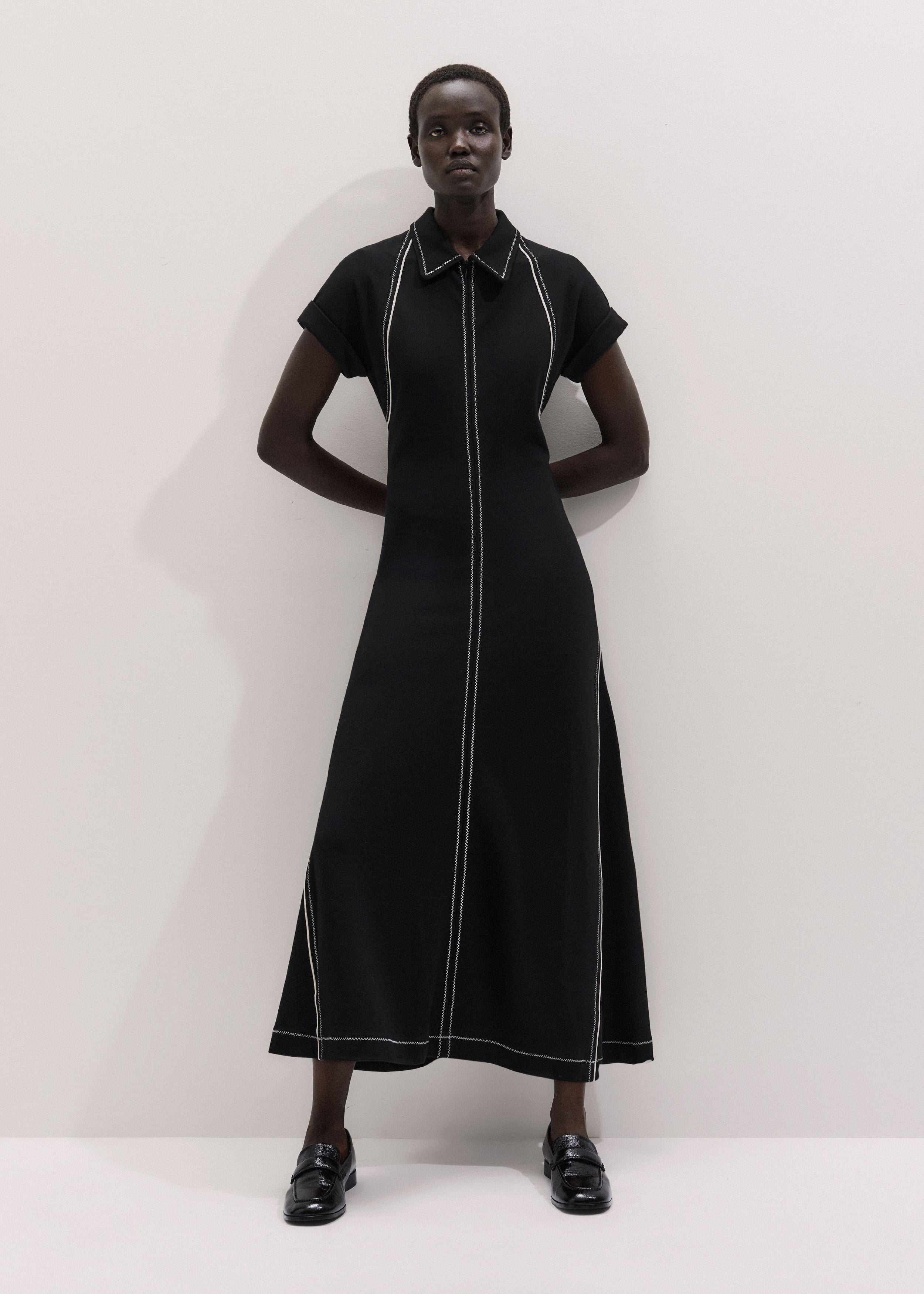 Me+em Stitch Detail Fit And Flare Midi Dress Black