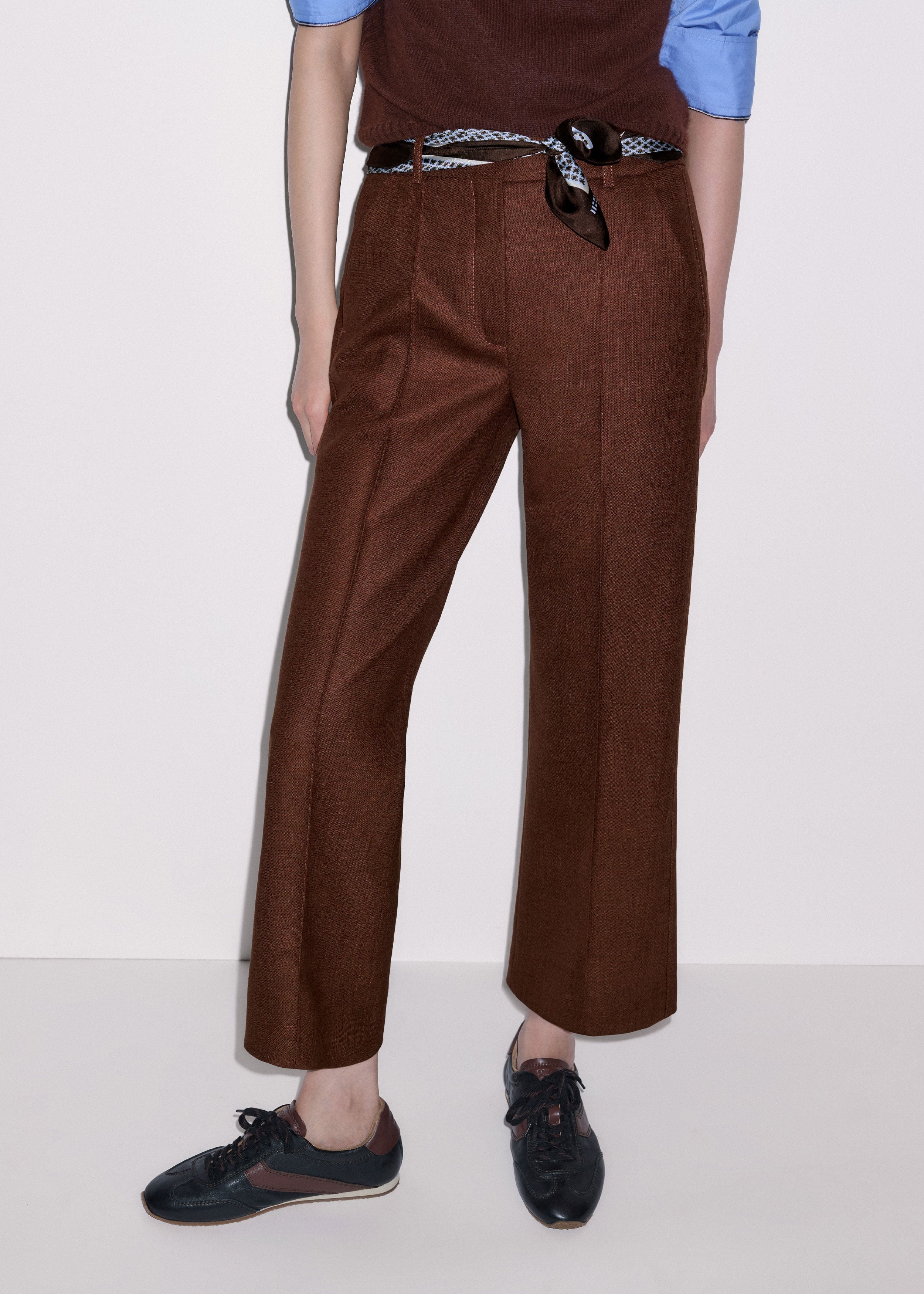 Women's Pecan Brown Straight Crop Pant | ME+EM