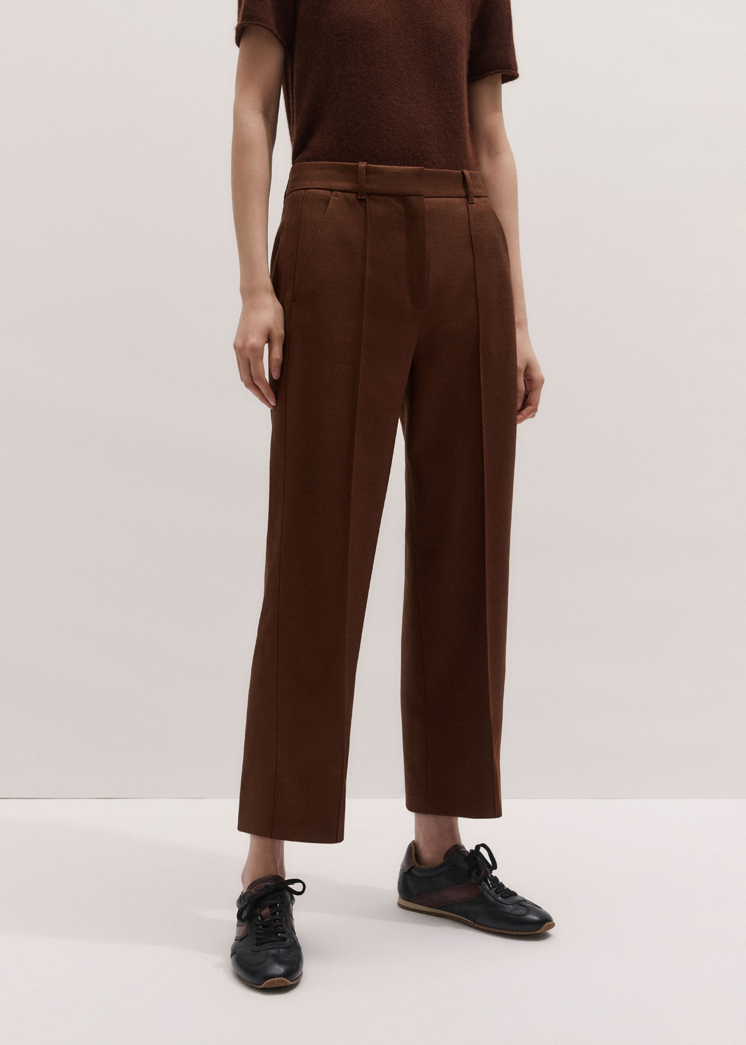 Women's Pecan Brown Straight Crop Pant | ME+EM