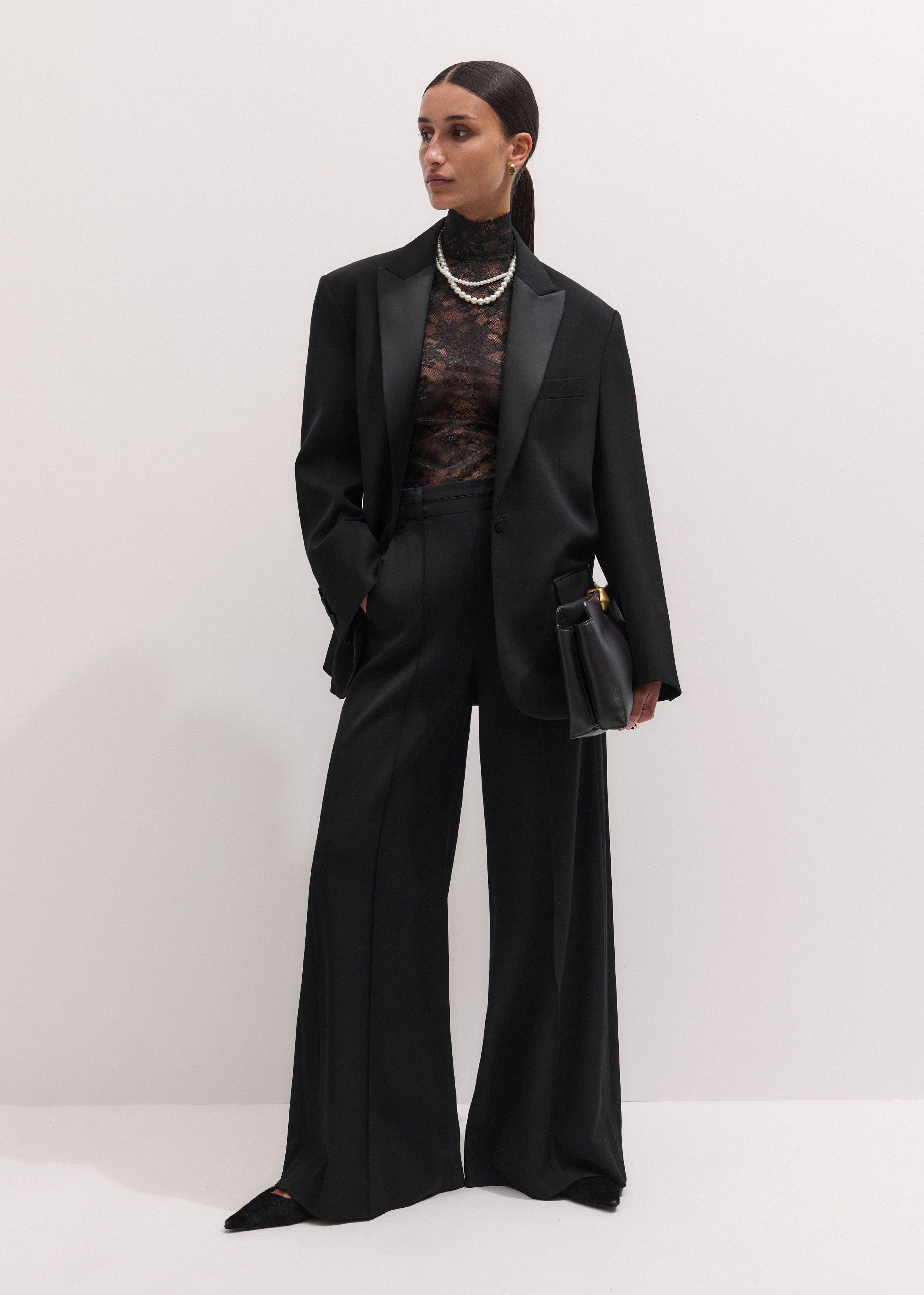 Women's Black Tapered Tux Trouser | ME+EM