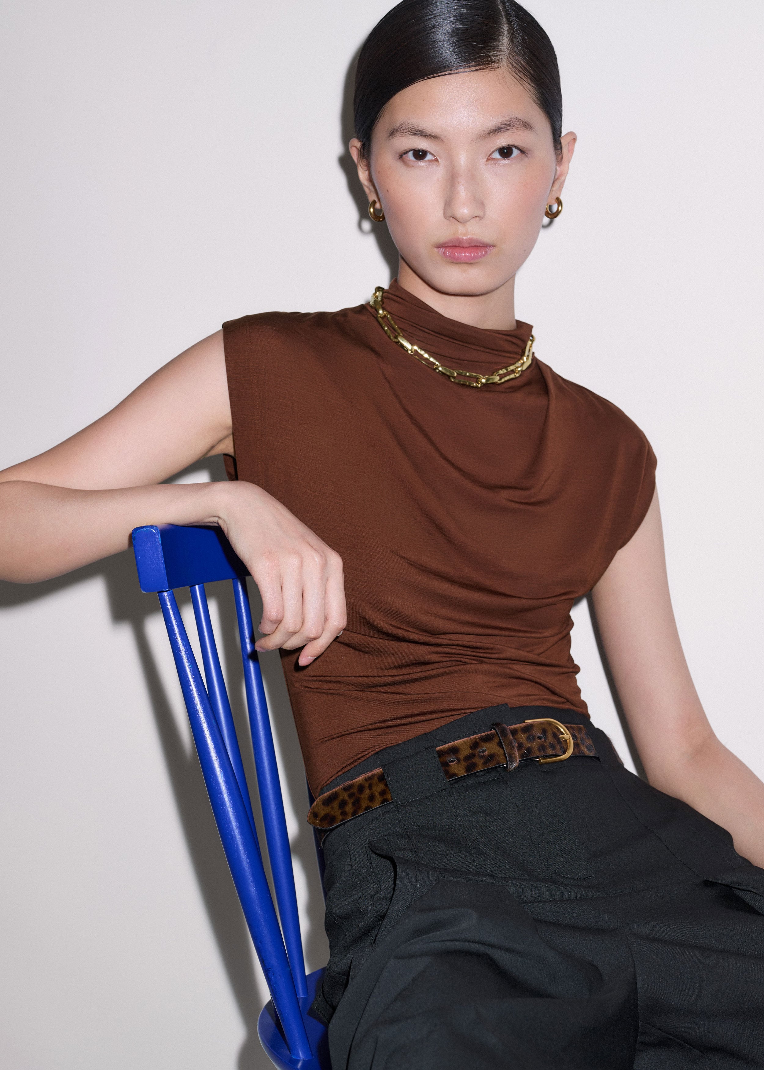 Women's Pecan Brown Drape Sleeveless Top | ME+EM