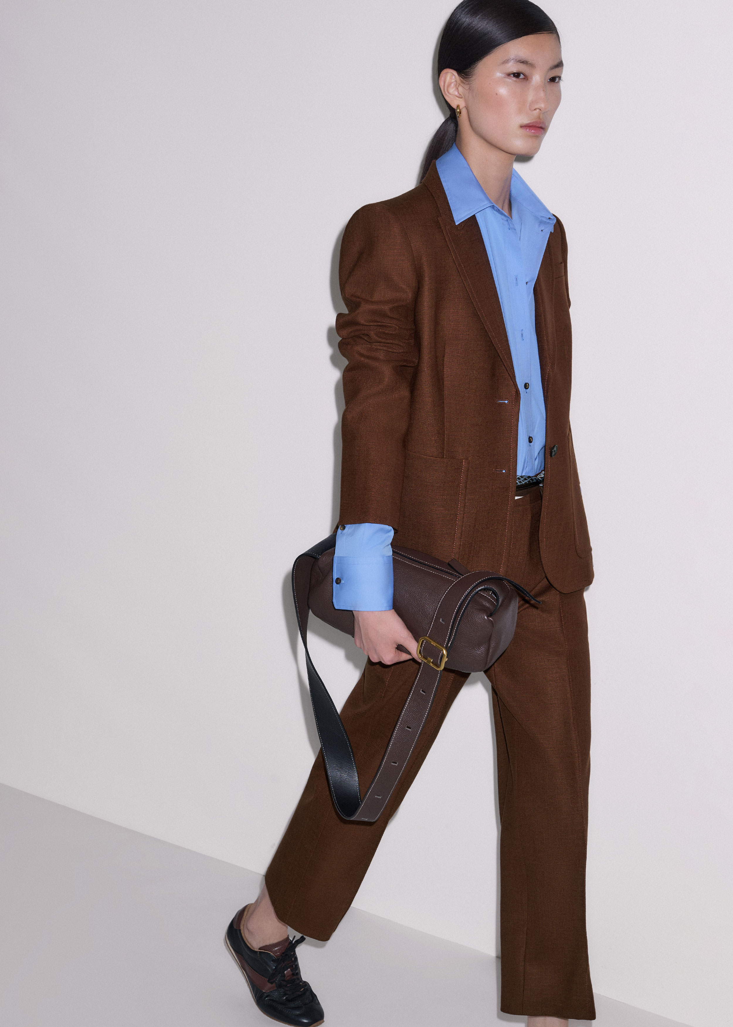 Women's Pecan Brown Sharp Contour Blazer Suit | ME+EM