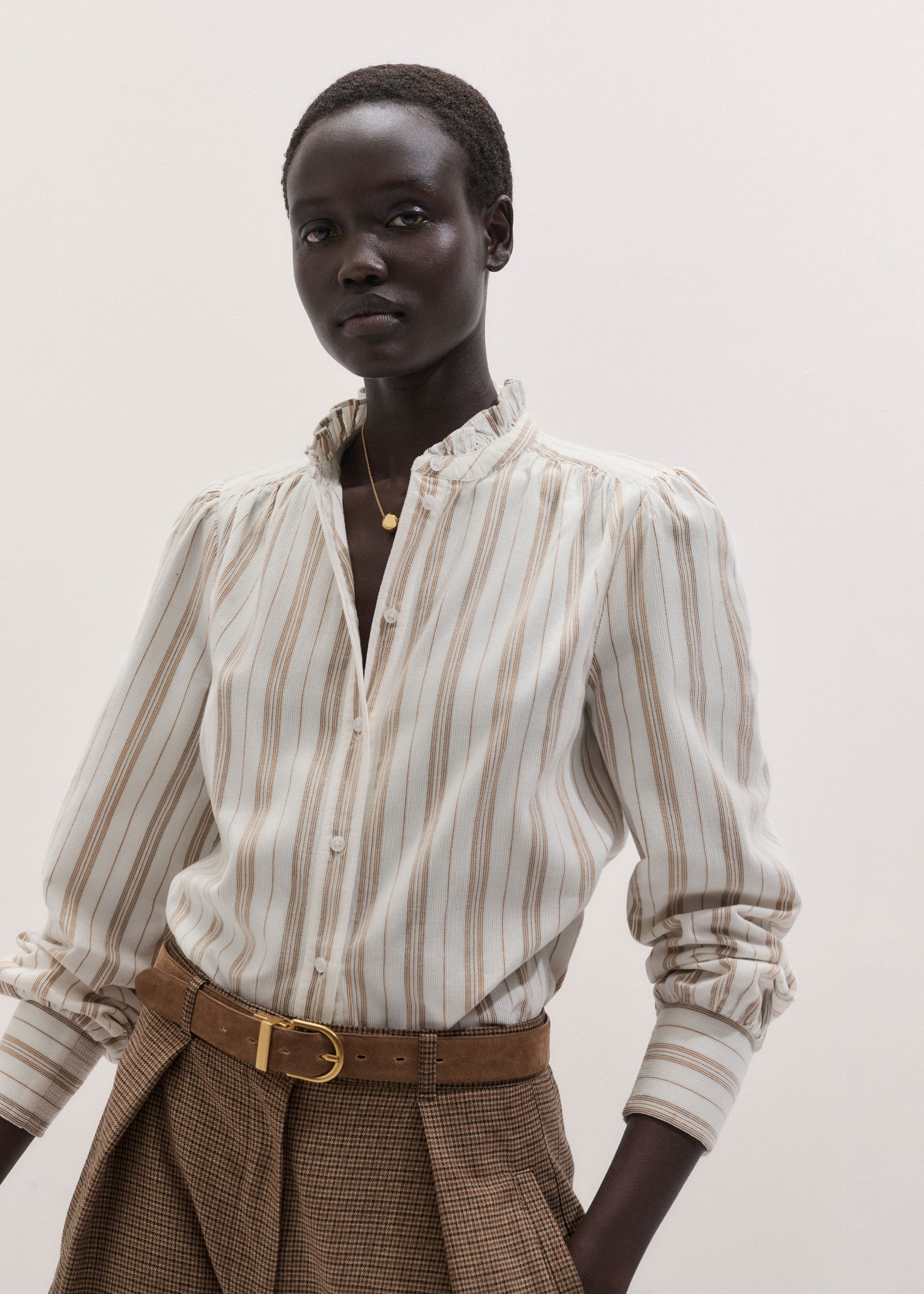 Women's Pecan Brown Zip Neck Winter Blouse | ME+EM