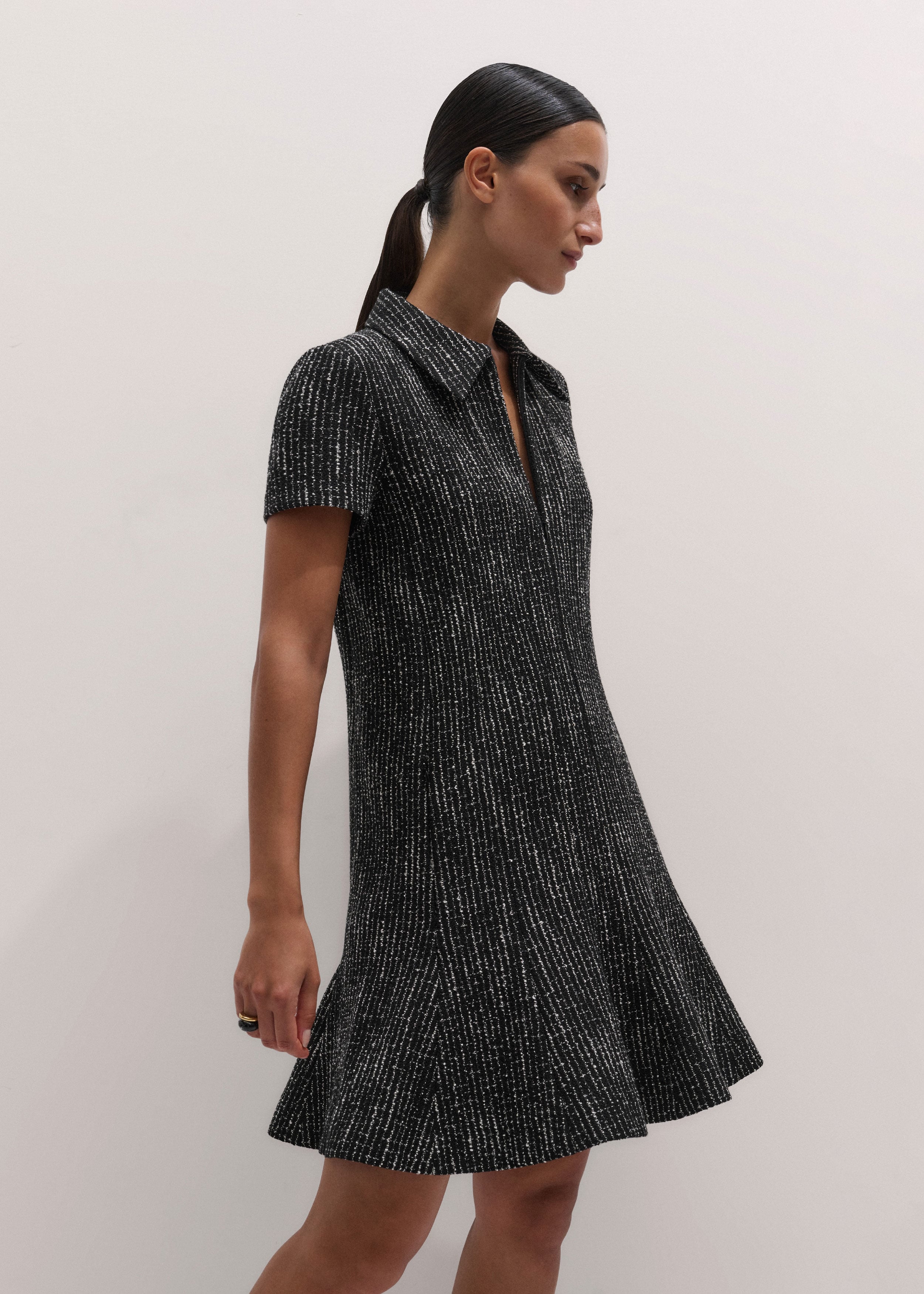me and em jersey dress ME+EM Fluted Hem Mini Black Multi - Women's - Bouclé Women's Fishing