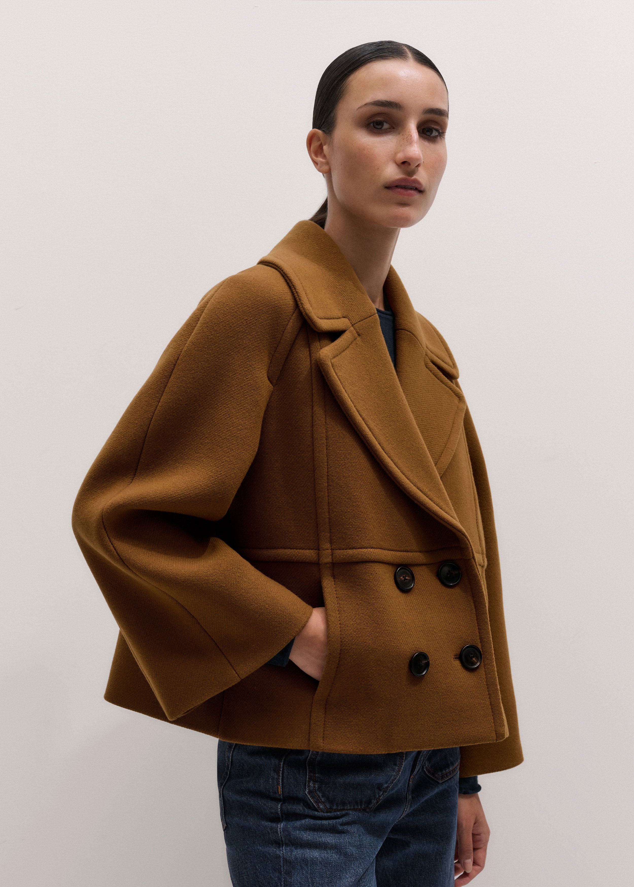 Women's Camel Crop Swing Coat | ME+EM