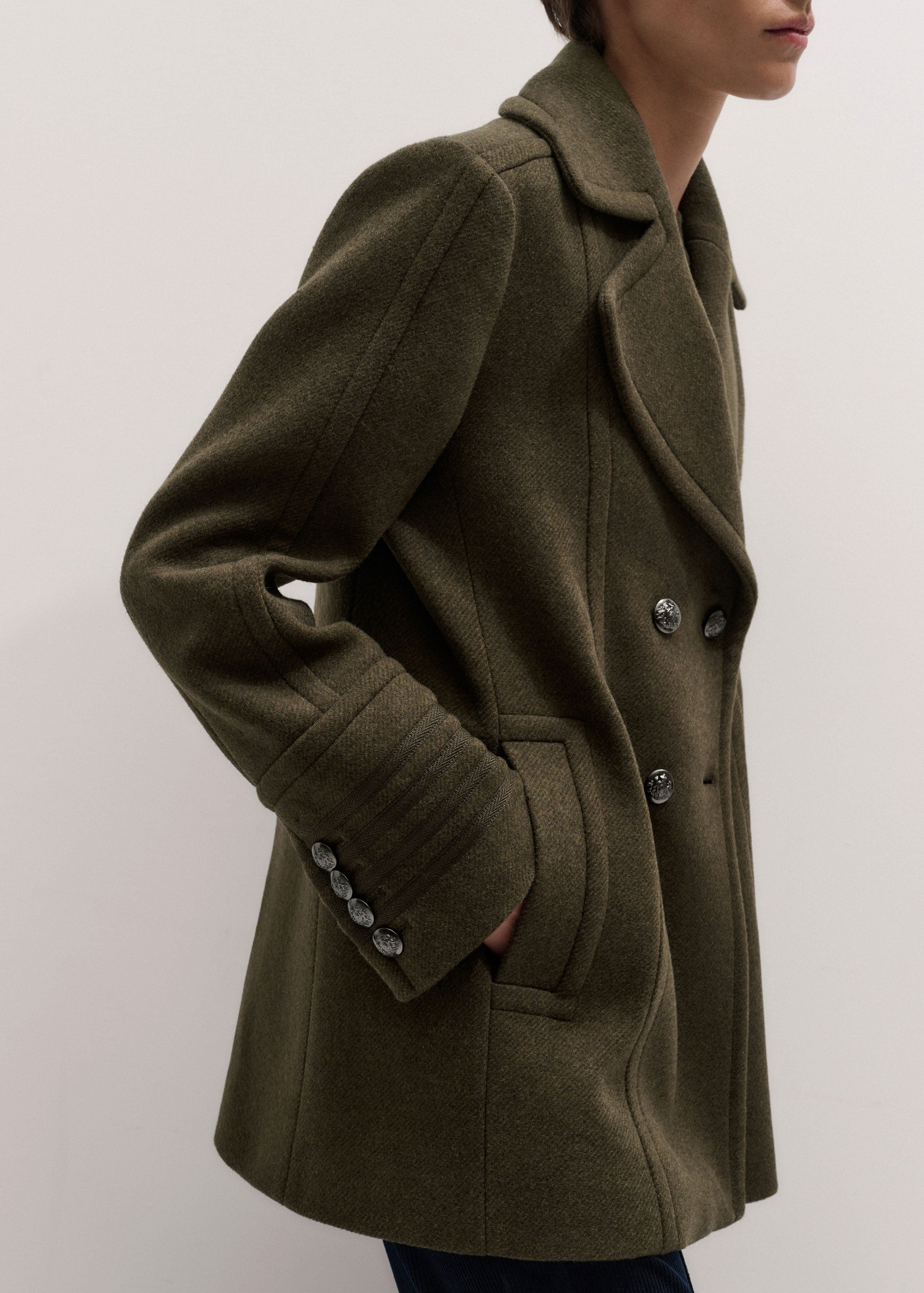 Women's Khaki Utility Pea Coat | ME+EM