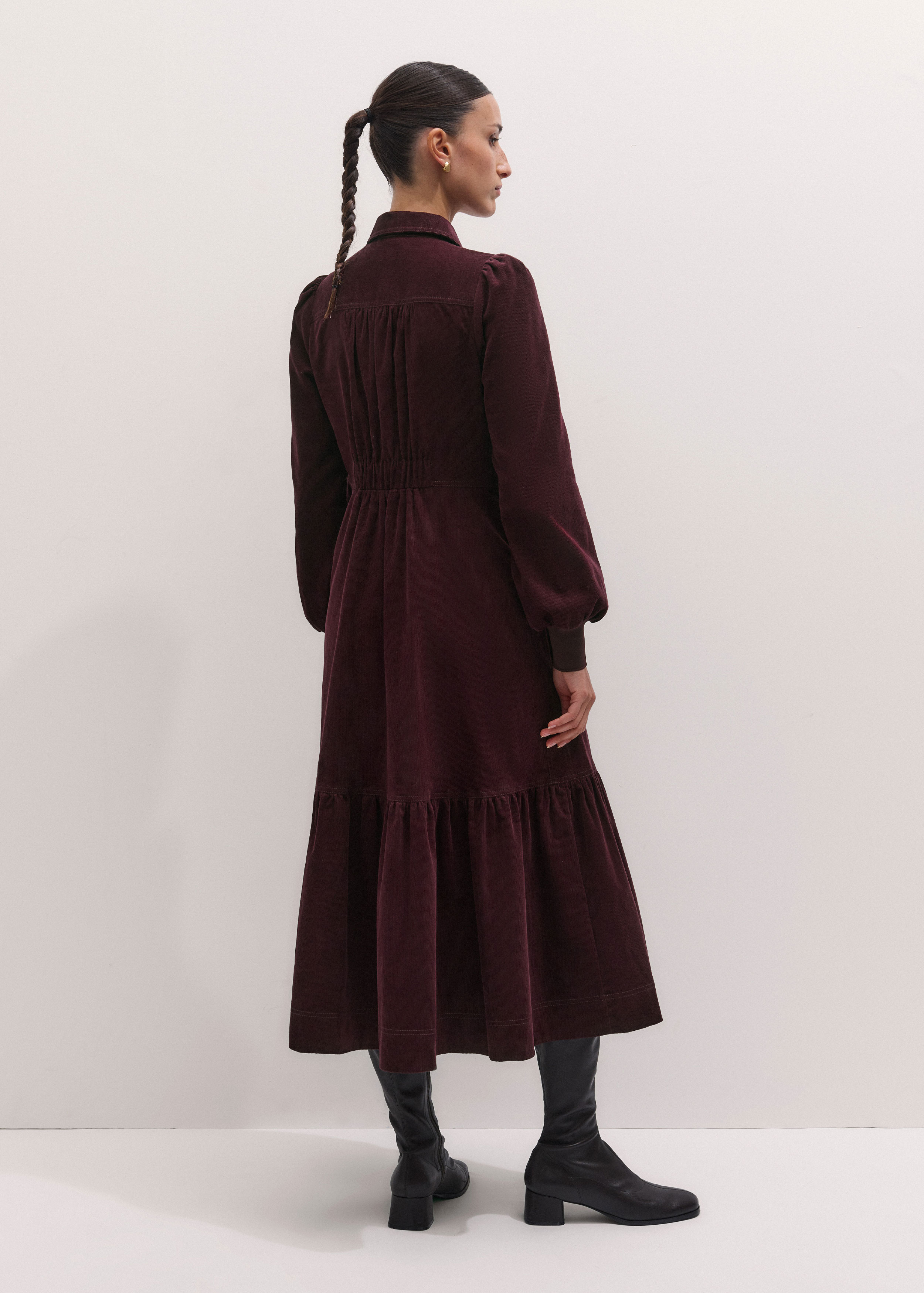 Women's Merlot Cord Fit + Flare Midi Dress