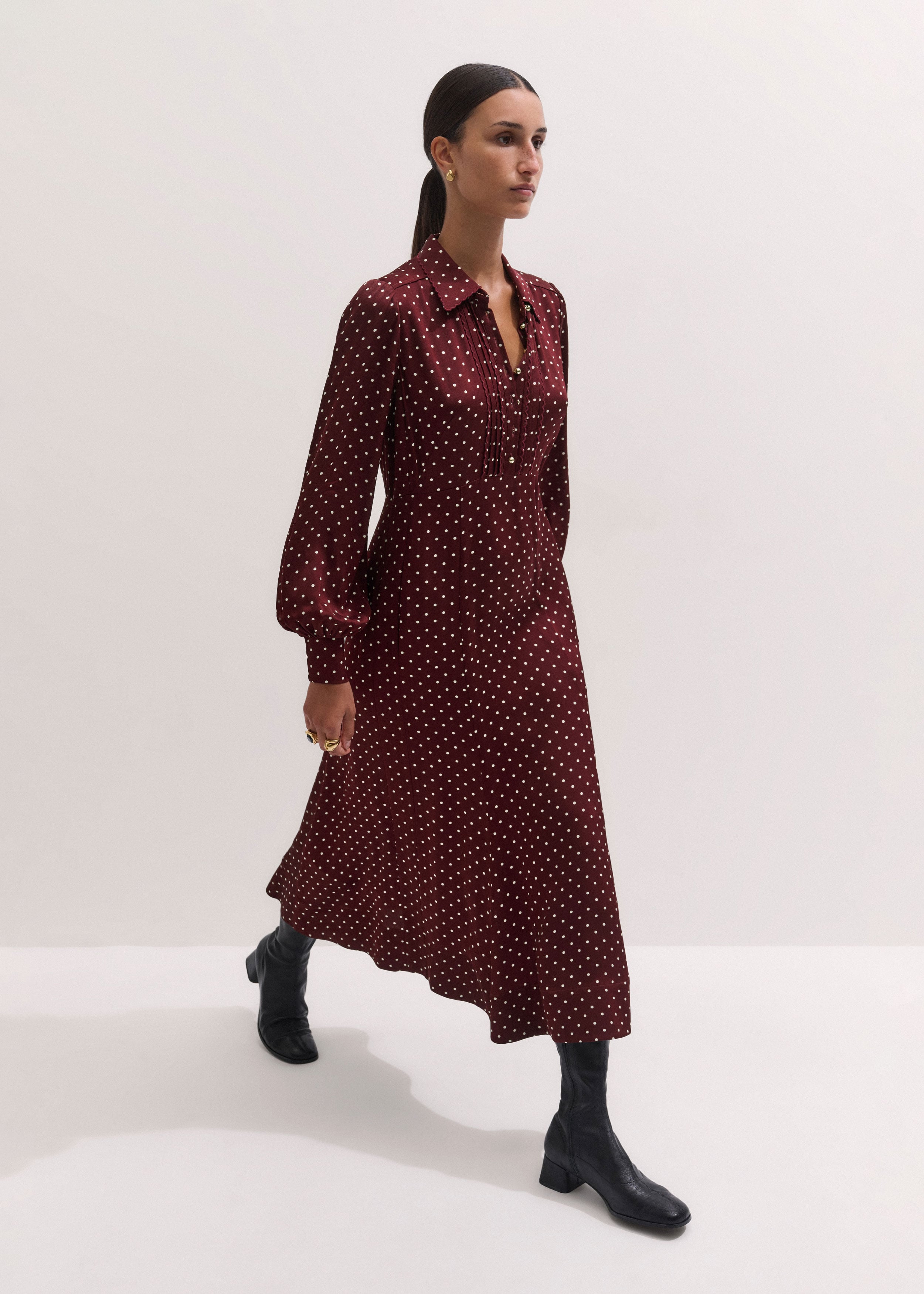 Women's Red Polka Dot Fit + Flare Midi Dress | ME+EM