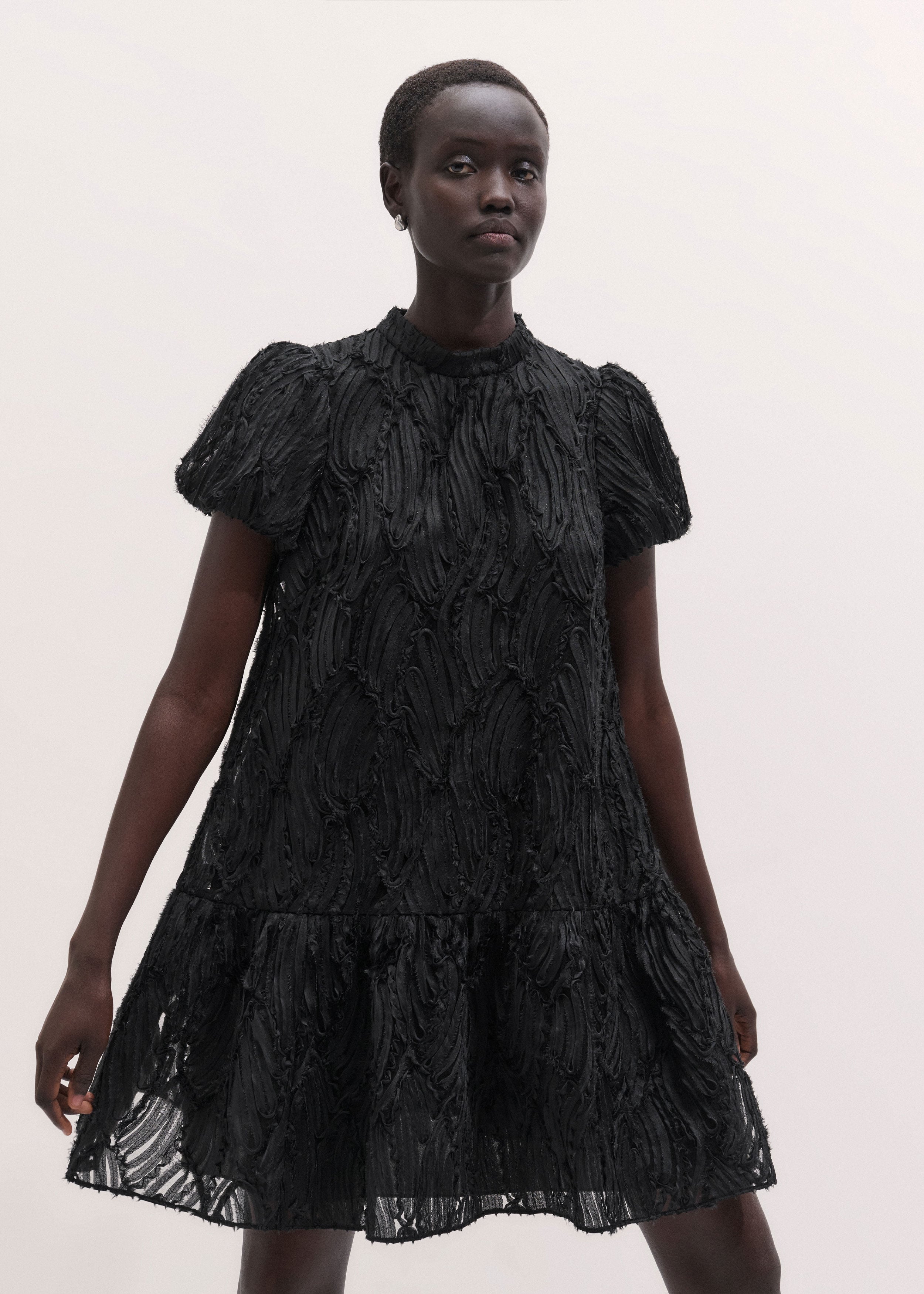 Women's Black Ribbon Tulle Swing Mini Dress | ME+EM